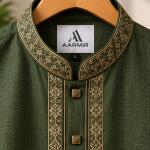 Embroidered Panjabi – Deep Olive Green