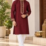 Embroidered Panjabi – Classic Maroon