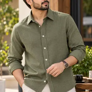 AARMIR Premium Remy Cotton Shirt – Olive Green