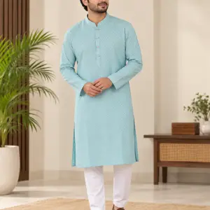 AARMIR Premium Sky Blue Textured Panjabi for Men