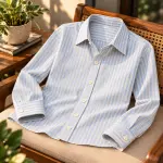 AARMIR Premium Cotton Striped Shirt – Sky Blue & White