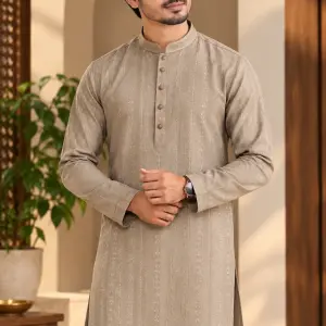 AARMIR Premium Cream Beige Jacquard Panjabi