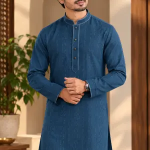 AARMIR Premium Royal Blue Jacquard Panjabi