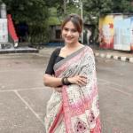 Pure Cotton Ivory Paisley Print Saree with Boutique Pallu Work