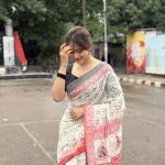 Pure Cotton Ivory Paisley Print Saree with Boutique Pallu Work
