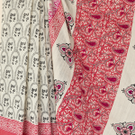 Pure Cotton Ivory Paisley Print Saree with Boutique Pallu Work