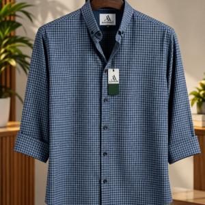 Classic Micro Check Shirt – Steel Blue